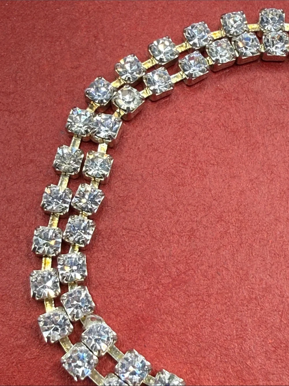 Vintage Gold-Tone Clear Crystal Double Row Tennis Bracelet prong set station